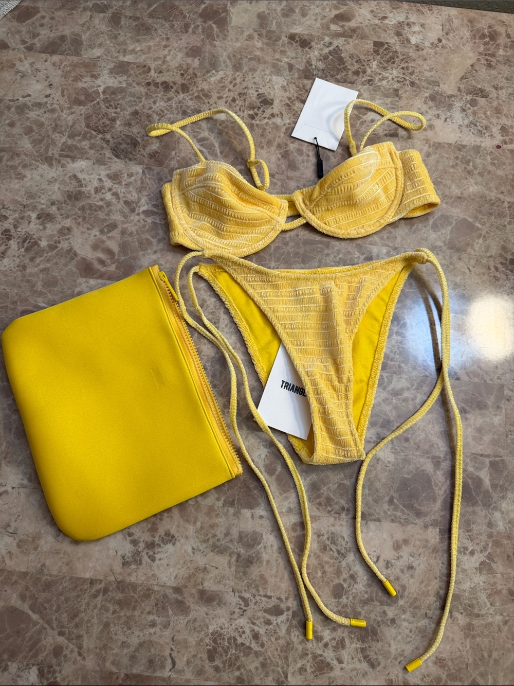 triangl swimwear Yellow Textured Bikini Set with Pouch